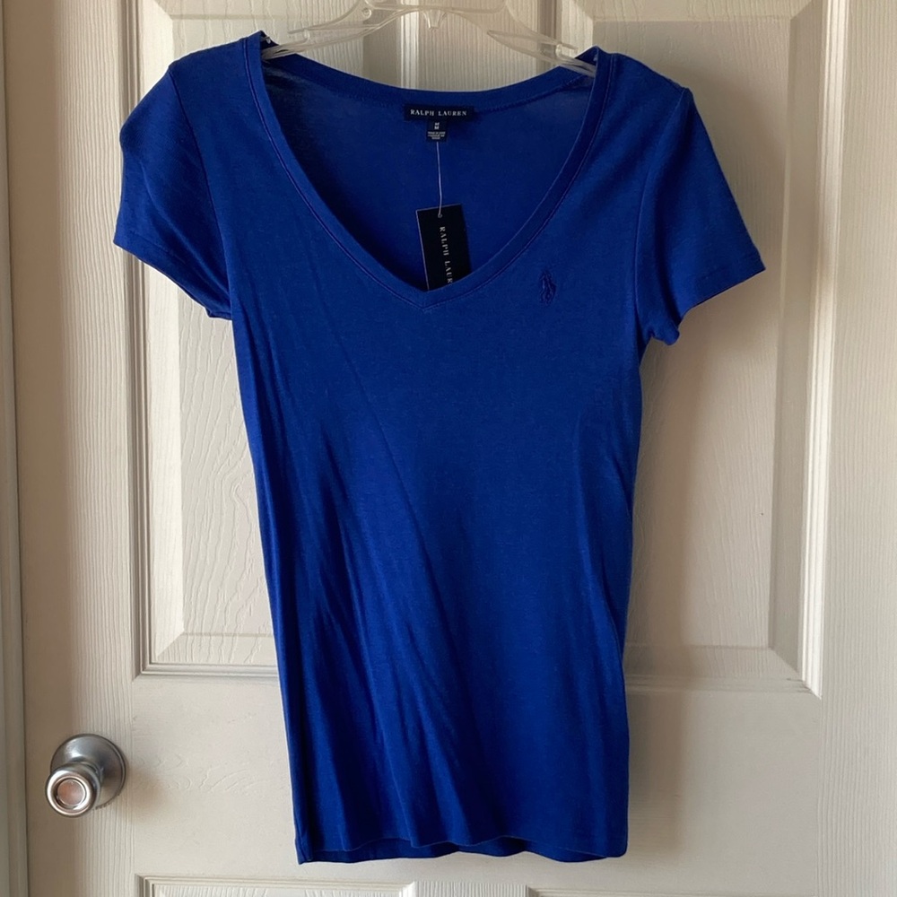 Ralph Lauren V-Neck Top Shirt Size M Blue